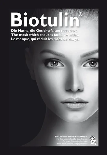 Vista 3 de Biotulin Mascarilla facial de celulosa bio, paquete de 4, mascarilla hidratante antiarrugas, ácido hialurónico, ingredientes antienvejecimiento