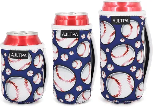Vista 43 de 3 Pack de fundas aisladas reutilizables de neopreno con asa para soda, bebida energética, refresco, cerveza, seltzer duro, fundas para latas de 12