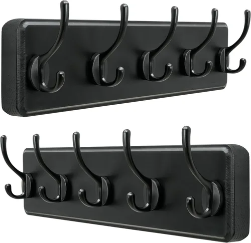Vista 31 de Dseap Perchero de Pared: Moderno, Patentado, Resistente, 17.4" de Largo, Riel Colgador de Madera con 5 Ganchos Dobles para Abrigos de Invierno, Negro