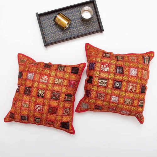 Vista 8 de INDACORIFY Juego de fundas de cojín surtidas de retazos, almohada de parche con cuentas hecha a mano india, almohada bohemia, funda de cojín