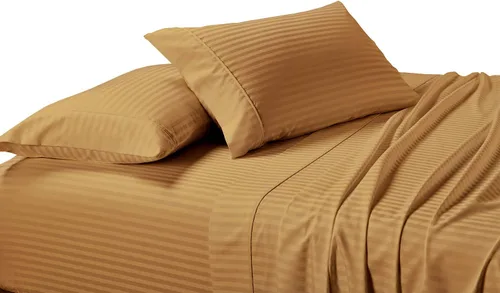 Vista 24 de sheetsnthings Juego de 2 fundas de almohada estándar de 300 hilos beige a rayas, tamaño Queen