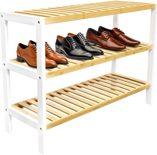 Vista 6 de RoyalHouse Zapatero de bambú, organizador de zapatos de 3 niveles, zapatero perfecto para sala de estar, armario, entrada, dormitorio