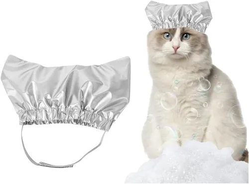 Vista 9 de Gorro de ducha para mascotas, impermeable, con una correa ajustable, fundas para orejas de perro, reutilizable, para gatos y perros