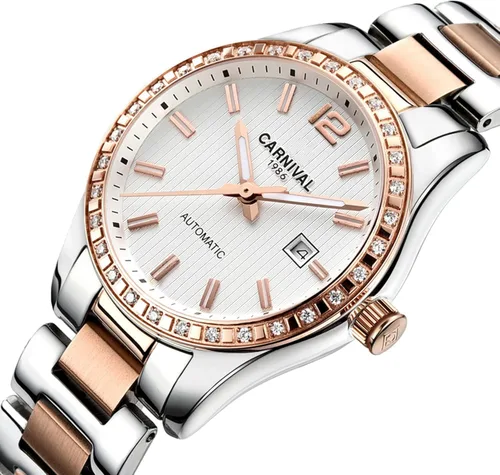 Vista 2 de Reloj mecánico automático de diamantes para mujer, acero inoxidable, zafiro impermeable, elegante reloj azul, Mecánico, cuerda automática
