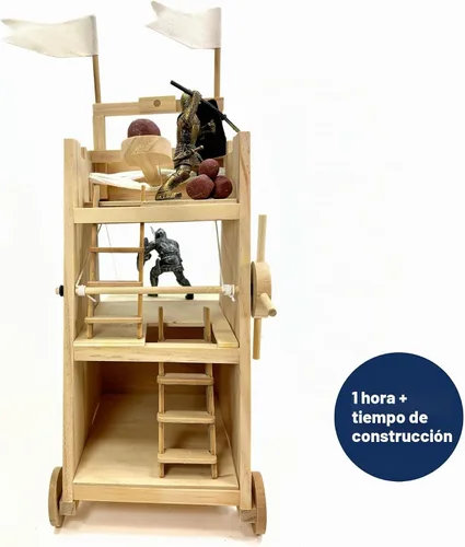 Vista 7 de PATHFINDERS Kit STEM - Torre de asedio medieval con catapulta Kit de construcción de madera para adolescentes y adultos Juguete de ingeniería