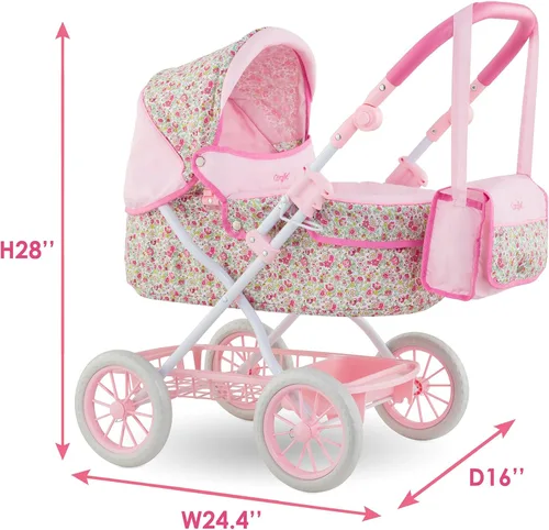 Vista 3 de Corolle Cochecito de muñeca de bebé para niñas, cochecito de bebé plegable de juguete para muñecas con diseño de carro, cochecito rosa