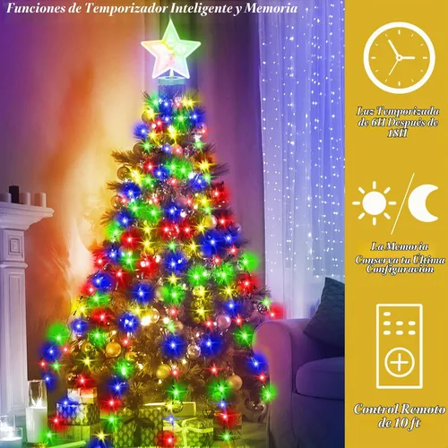 Vista 4 de Cadena de luces para árbol de Navidad, 410 luces LED de Navidad para árbol con 8 modos de luz y función de memoria, 6.6 pies x 16 luces de cadena