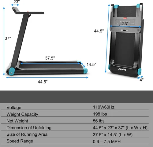 Vista 8 de Goplus Caminadora plegable, cinta de correr compacta superfit con control de aplicación, altavoz de dientes azules, 12 programas preestablecidos