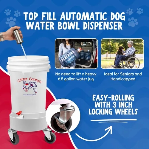Vista 2 de Tazón automático para agua, 3.5 galones, dispensador de agua para perro, prácticamente indestructible, utilizado por cuidadores de perros