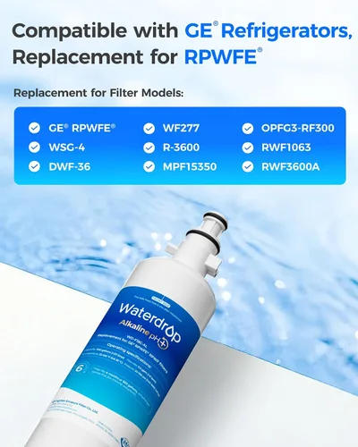 Vista 3 de Waterdrop WD-F19C-AL Filtro de agua alcalino para refrigerador, mejora el pH, repuesto para GE® RPWFE®, filtro de agua para refrigerador RPWF