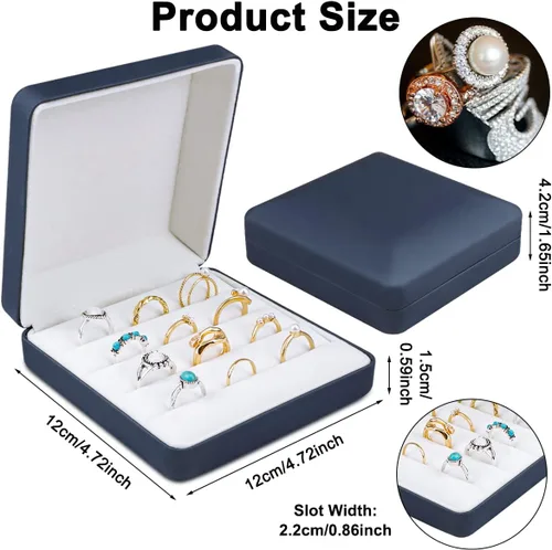 Vista 2 de Caja organizadora de anillos de joyería, pequeña caja de joyería de viaje, estuche portátil de almacenamiento de anillos, caja de soporte de bandeja