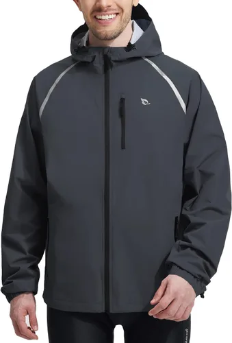 Vista 24 de baleaf Chaqueta impermeable para hombre con capucha ligera reflectante A-Negro