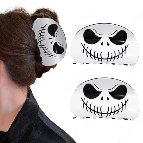 Vista 5 de Paquete de 2 pinzas para el cabello de Halloween, diseño de calabaza y diablo, dientes medianos de doble fila para mujeres, clip de mandíbula