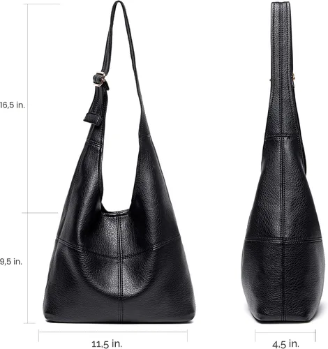 Vista 4 de Montana West Hobo Purse for Women, Vegan Leather Shoulder Bag with Wristlet clásico-negro