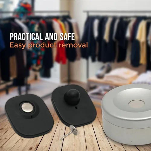 Vista 8 de Mini etiquetas de seguridad RF 8.2MHz con pin - 250 unidades - Seguridad de punto de control compatible para prevención de robos - para ropa