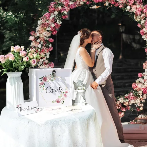 Vista 5 de OurWarm Caja de tarjetas de boda blanca de PVC con cerradura, caja de tarjeta de regalo para recepción de boda, caja de sobres de dinero de boda