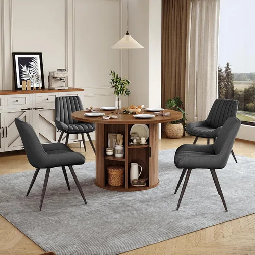 Vista 127 de Miereirl Moderno juego de comedor de 5 piezas para mesa redonda de madera de 4,31.5 pulgadas con estante de almacenamiento semiabierto y puerta