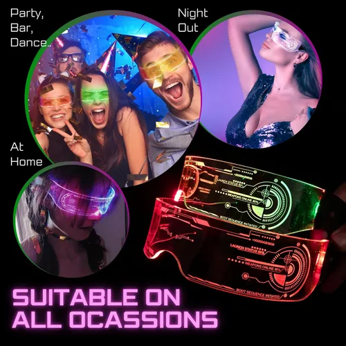 Vista 9 de 2 pares de lentes de sol futuristas Gafas LED para fiestas Gafas de sol con luz LED para hombres y mujeres Gafas de sol LED para fiestas