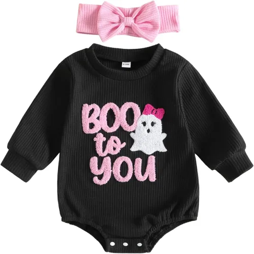 Vista 10 de Traje de Halloween para bebé niña con bordado de gofres de manga larga A-daddy's Little Pumpkin
