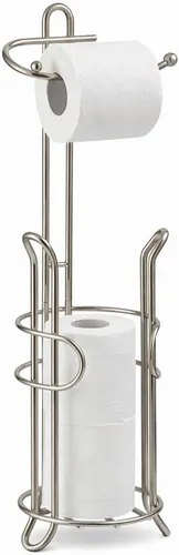 Vista 9 de SunnyPoint Soporte de papel higiénico independiente con almacenamiento, capacidad para 3 rollos de repuesto, acero resistente, acabado negro, fácil