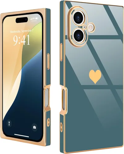 Vista 65 de Compatible con iPhone 12 Funda Rectangular Bonita Chapado Dorado Lujo Corazón de Amor Funda de Teléfono para Mujeres Niñas A Prueba de Golpes