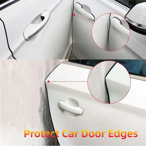 Vista 4 de Shine & Bright Auto Protector de borde de puerta de automóvil blanco de 32 pies con forma de U, tira de ribete con material de PVC y clips de metal