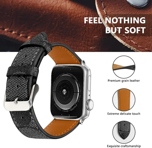 Vista 2 de Correa de cuero compatible con Apple Watch iWatch 1.496 in 1.575 in 1.614 in 1.654 in 1.732 in 1.772 in 1.929 in, correa de cuero de diseñador