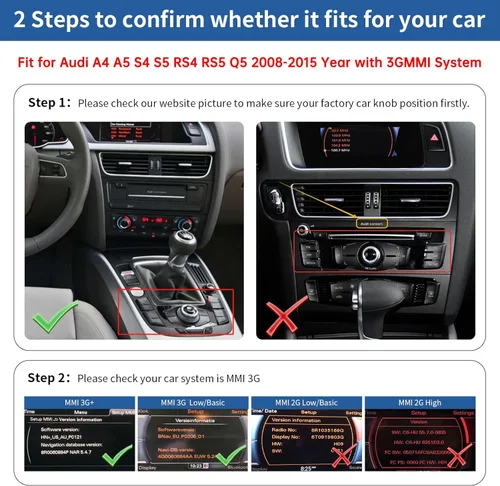 Vista 2 de Road Top Carplay inalámbrico Android Auto para Audi A4 A5 S4 S5 RS4 RS5 Q5 2008-2015 con sistema 3GMMI, kit de readaptación Carplay, soporte