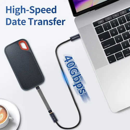 Vista 6 de Cable USB C codo hembra a macho de 1.64 pies, compatible con Thunderbolt 4/3, USB4/3, soporta carga rápida de 240 W (48 V/5 A máximo), transferencia