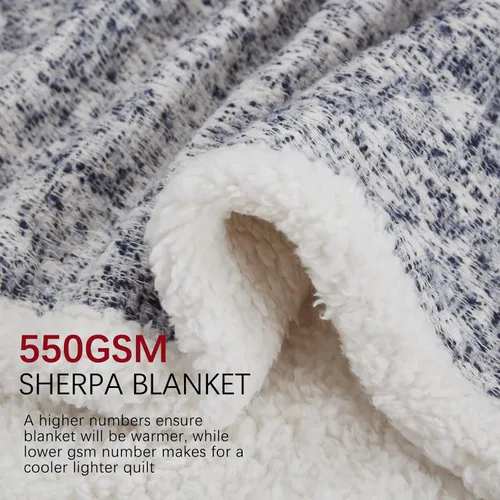 Vista 4 de SE SOFTEXLY Manta reversible de sherpa con 30% lana y 70% algodón, manta suave y esponjosa, manta de otoño e invierno para sofá, cama, silla