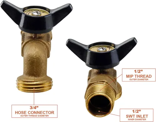 Vista 2 de Midline Valve 68343-5 Sillcock Manguera Bibb con mango de cuarto de vuelta, entrada MIP/SWT de 1/2 pulgada x 3/4 pulgadas MHT Outlet, latón fundido