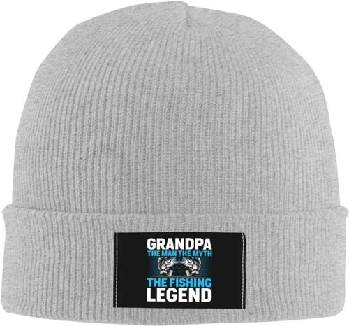 Vista 2 de LIFANGMI Grandpa The Man The Myth The Fishing Legend Beanie Hat for Men Women Soft Cozy Skull Cap Winter Warm Knit Hats