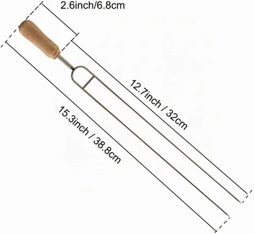 Vista 2 de IMEEA Brochetas de acero inoxidable de doble punta de 15.3 pulgadas para asar brochetas de barbacoa con mango de madera, tenedores reutilizables