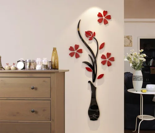 Vista 3 de Murales de pared con jarrón 3D para sala de estar, dormitorio, sofá, telón de fondo de televisión, calcomanías originales, regalo, calcomanía