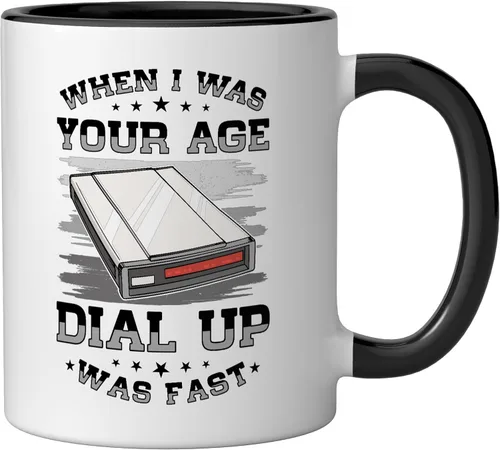 Vista 2 de 90s Nostalgia Retro 90s Dial Up Internet Vintage Ceramic Mug, Black/White