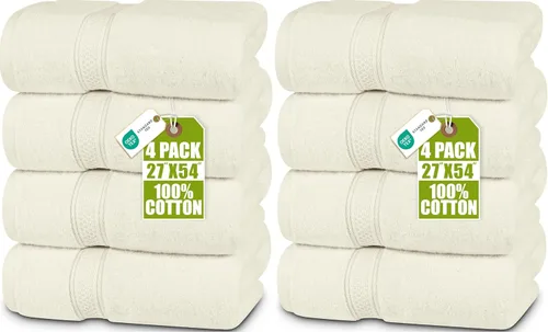 Vista 26 de Toallas de baño de algodón de lujo de 700 GSM (4 unidades, 27 x 54 pulgadas) por Utopia, Beige Premium Lightweight Ring Spun Cotton Towels