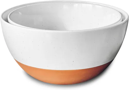 Vista 8 de Mora Cuencos de cerámica grandes para mezclar, juego de 2 cuencos anidables para cocinar, servir, palomitas de maíz, ensalada, etc. - Gres de cocina