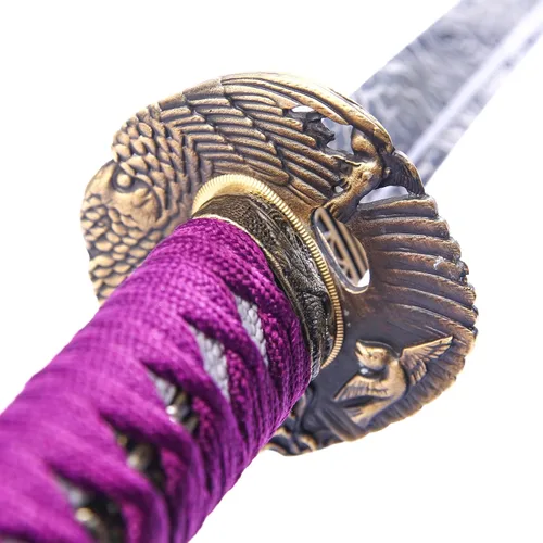 Vista 3 de Katana de acero de alto carbono 1060 forjada a mano, espada de hoja real, espadas de combate de 41 pulgadas, corte de papel ya afilado