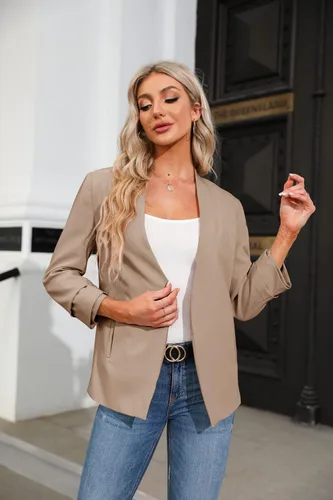 Vista 2 de Ofenbuy Blazer casual de manga larga con frente abierto para negocios trabajo oficina chaquetas