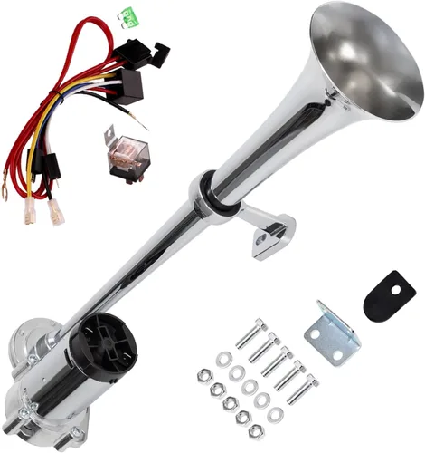 Vista 10 de FARBIN Kit de bocina de aire de 12 V, bocina de aire cromada para camión Plateado