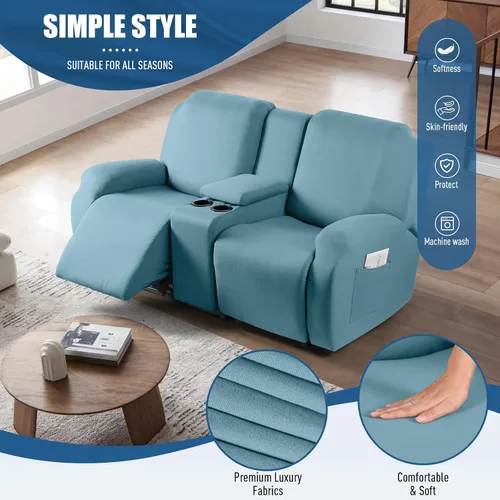 Vista 2 de TAOCOCO Sofá reclinable con funda de consola central, 4 piezas de tela de poliéster elástica, protector de muebles suave y lavable
