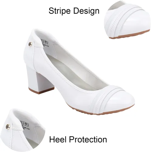 Vista 3 de JENN ARDOR Zapatos de tacón grueso de ballet para mujer con punta redonda, tacón cuadrado medio, zapatos de tacón suave sin cordones para oficina