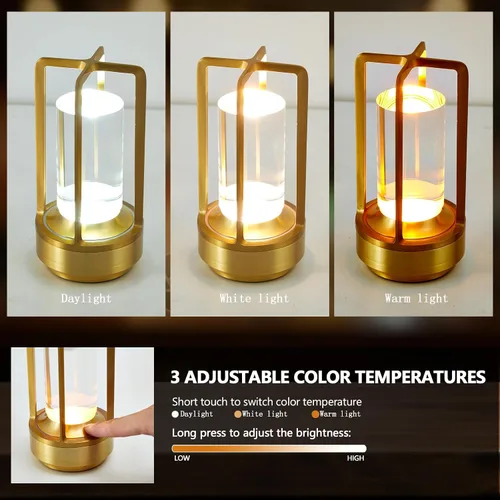 Vista 3 de Lámpara de Mesa Pequeña, Lámpara LED Recargable Inalámbrica Operada por Batería, Lámpara de Noche Ajustable de 3 Temperaturas de Color para Sala