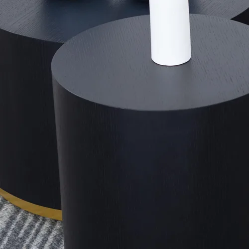 Vista 6 de Mesa auxiliar negra con borde dorado inferior para sala de estar, moderna mesa de centro redonda dorada o mesa auxiliar, mesa de sofá circular