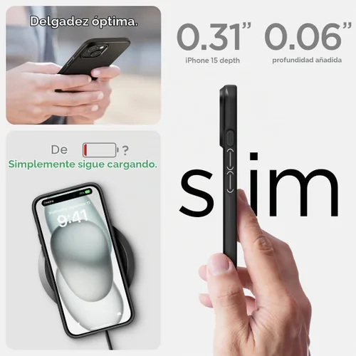 Vista 6 de Spigen Funda delgada diseñada para iPhone 15 (2023) [carcasa dura] [protección de grado militar] - negro