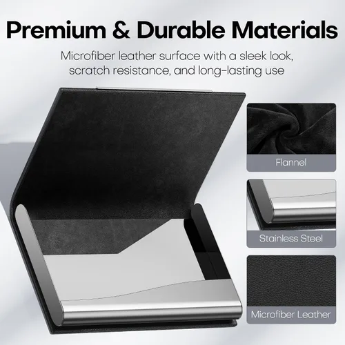Vista 3 de Padike - Tarjetero profesional de cuero PU y acero inoxidable multitarjeta para hombres y mujeres. Estuche para tarjetas de crédito, carné de Negro