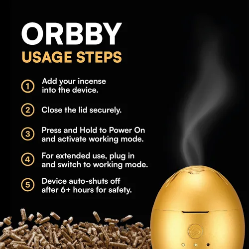 Vista 3 de Orbby - Kit de iniciación de difusor de aroma Difusor de aroma (versión de lujo, repuesto de pellets aromáticos dorados+madera de agar)