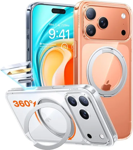 Vista 15 de TORRAS Anillo giratorio 360° para iPhone 14 Pro Max [Compatible con Magsafe] con soporte, soporte magnético para anillos, grado militar, a prueba
