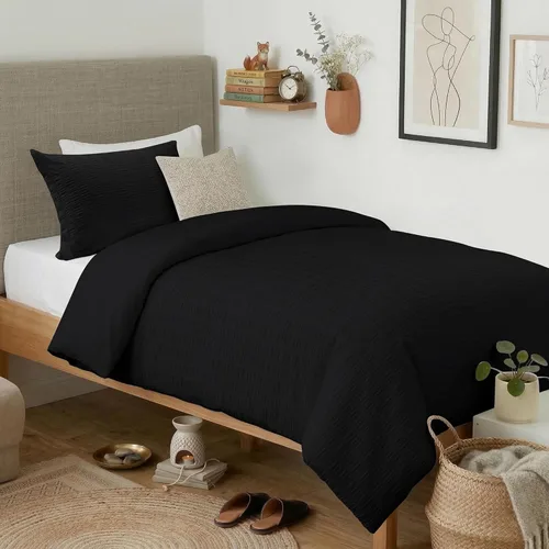 Vista 19 de Cozyide Beige Queen Duvet Cover Set, 3 Pieces Soft Seersucker Queen Size Duvet Cover with Zipper Closure and Corner Ties, 90"x90" Duvet Cover with 2