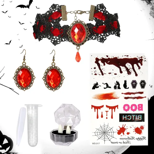 Vista 4 de SOOFILM Vampire Costume for Grils and Women, Gothic Vampires Dress Halloween Adult and Kids Vampire Costumes with Accessories